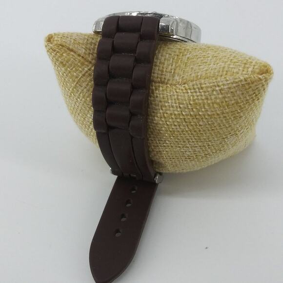 Geneva Chocolate Brown Wristwatch Zebra Animal Print Rhinestone Silicon Rubber - Picture 6 of 9